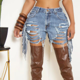 Sexy Fashion Ripped Tassel Denim Shorts