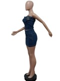 Sexy Bandeau Denim Stretch Skirt Suit