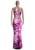 Fashion And Casual Printed Strapless Open Back Dress