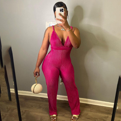 Summer New Deep V Tie Open Back Jumpsuit