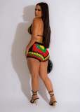 Knitted Color Blocking Beach Shorts Set