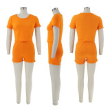 Candy Color Sports Style Casual Short Sleeve Shorts Two-Piece Set