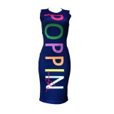 Sexy Sleeveless Positioning Print Colorful Letter Dress
