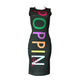 Sexy Sleeveless Positioning Print Colorful Letter Dress