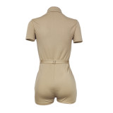 Summer New Fashion Solid Color Jumpsuit (With Belt)