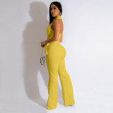 Spring And Summer Button Lapel Flared Jumpsuit (With Belt)