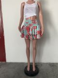 Sexy Waist Printed Pleated Skirt