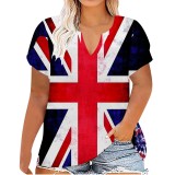 Independence Day Print Plus Size Summer Ladies V Neck T-Shirt