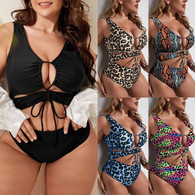 Trendy Plus Size Leopard Print Bikini Swimsuit