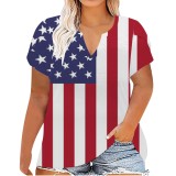 Independence Day Print Plus Size Summer Ladies V Neck T-Shirt