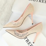 Fashion Shallow Pointed Toe Mesh Hollow Lace High Heels