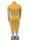 New Large Size Solid Color V-neck Fashion Casual Dress
