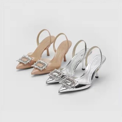 Fashion Pointed Rhinestone PVC Stiletto Sandals
