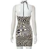 Casual Zebra Print Sleeveless Backless Tie Dress