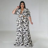 Summer Plus-size Strappy Printed Wide-leg Two-piece Suit