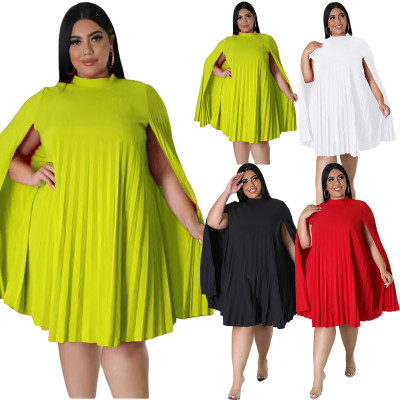 Fashion Casual All-match Loose Solid Color Plus Size Pleated Dress