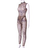 Mesh Print Sleeveless Backless Casual Suit