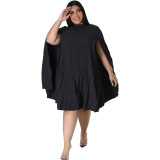 Fashion Casual All-match Loose Solid Color Plus Size Pleated Dress