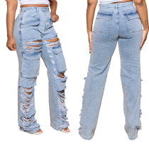 New Style High Waist Wide Leg Ripped Casual Jeans