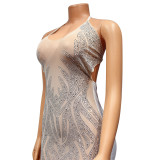 Sexy Net Yarn Ironing Diamond See-through Nightclub Dress