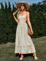Bohemian V-neck Floral Dress With Straps
