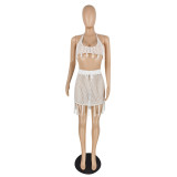 Summer Knitted Fringe Skirt Sexy Suit