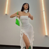Sexy Mesh See-Through Flower Slim Waist Tube Top Package Hip Dress