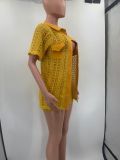 Fashion POLO Cardigan Lace Shorts Two-piece Set