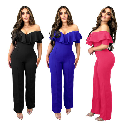 V-neck Ruffled Sexy Waist Jumpsuit