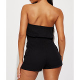 Sexy And Comfortable Solid Color Wrap Chest Accordion Pocket Jumpsuit