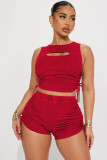 Sexy Hollow Solid Color Drawstring Two-Piece Set