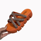 Candy Rhinestone Cross Strap Platform Sandals