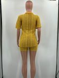 Fashion POLO Cardigan Lace Shorts Two-piece Set