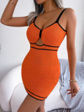 Sexy Hollow Knit Package Hip Holiday Suspender Dress
