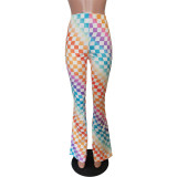 Colorful Print Slim Bootcut Trousers