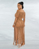 One-shoulder Knitted Slit Beach Skirt Sexy Suit