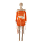 New Arrival Fashion Strapless Knit Fringe Sexy Skirt Suit (With Sleeves)