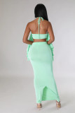 Wrapped Chest Hanging Neck Wood Ear Top High Waist Slit Long Skirt Two-piece Set