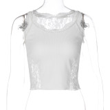 Versatile Solid Color Stitching Lace Slim Vest