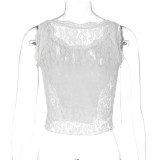 Versatile Solid Color Stitching Lace Slim Vest
