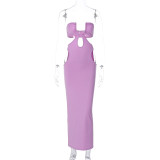 Sexy Hollow Wrapped Chest Solid Color Slim Dress