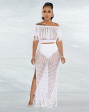 One-shoulder Knitted Slit Beach Skirt Sexy Suit