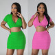 Sexy V-neck Popcorn Bubble Two-piece Set