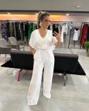 Summer V-neck Solid Color Temperament High Waist Straight Casual Jumpsuit
