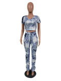 Fashion And Casual Printed Short-sleeved Pleated Trousers Two-piece Set