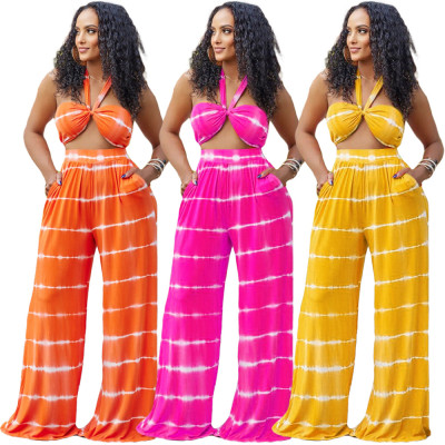 Loose Striped Print Pocket Trouser Set
