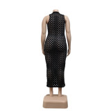 Plus Size Fishnet High Stretch Sleeveless Dress