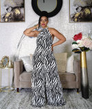 Wide-legged Spotted Print Large Size Jumpsuit