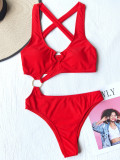 Fashion Personality Ring Sexy Halter Neck One Piece Swimsuit