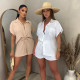 Fashion Solid Color Single Breasted Shirt Elastic Waist Two-Piece Set
